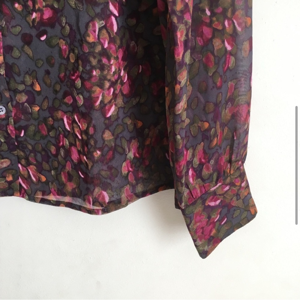 J. Crew Silk Floral Blouse Ruffle Placket Button Front Bayberry Flouncette 6 - Picture 6 of 11